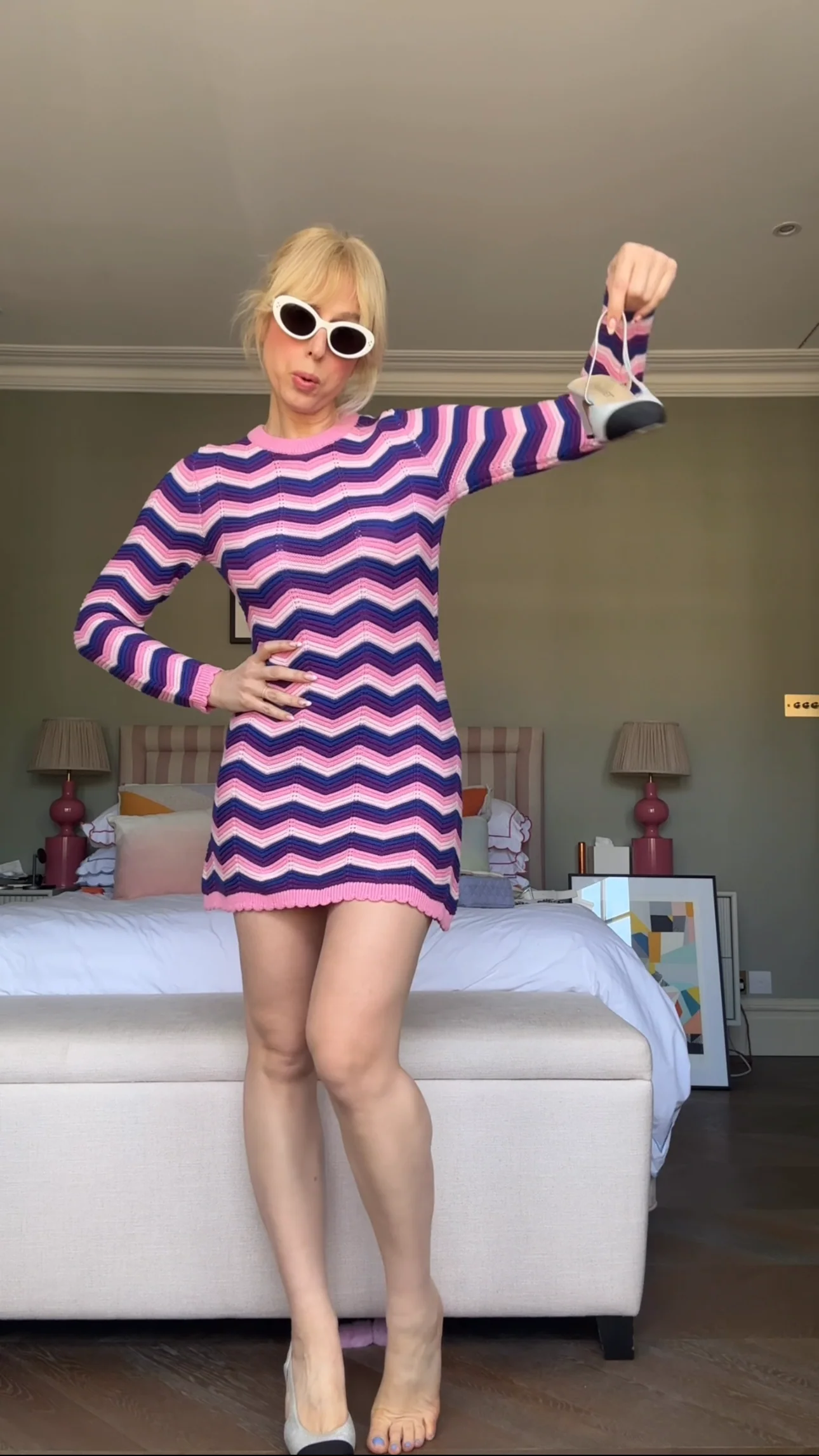 Abi Pink Chevron Knit Mini Dress - Image 3