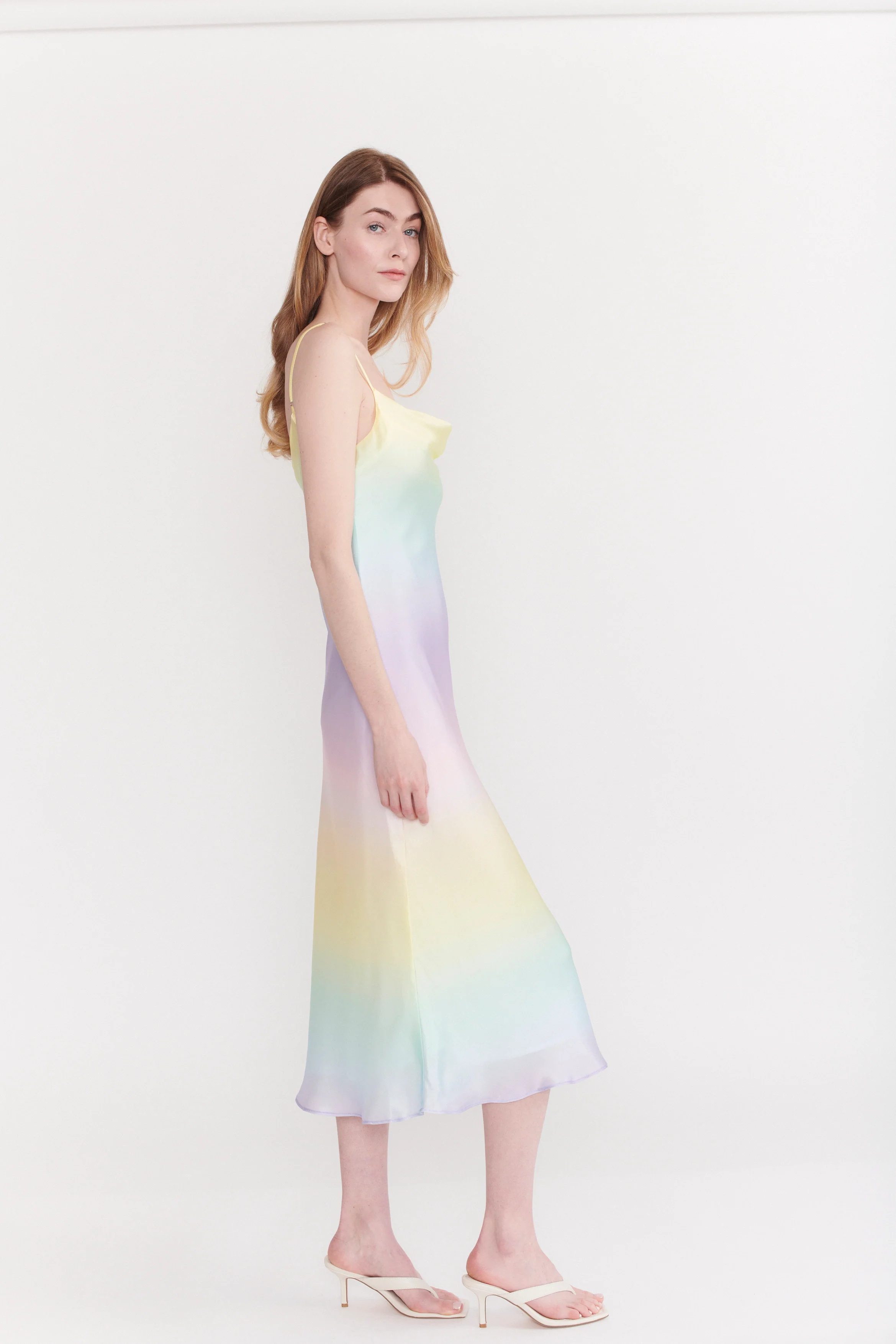 Aubrey Pastel Ombre Silk Satin Slip Dress RENTAL - Image 4