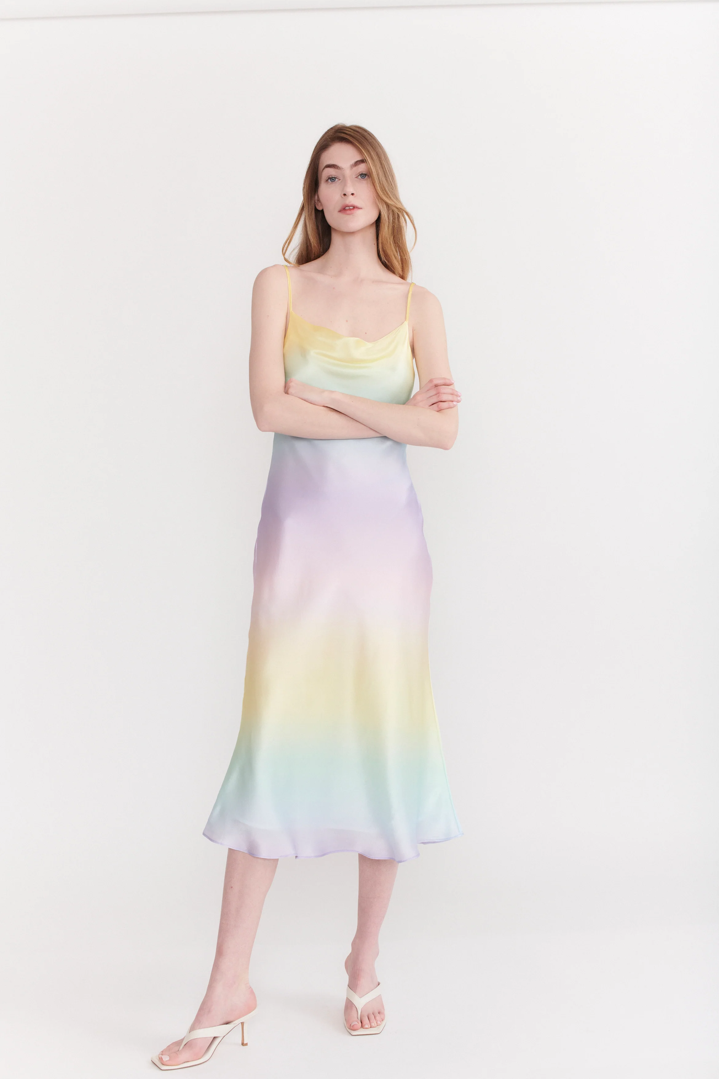 Aubrey Pastel Ombre Silk Satin Slip Dress RENTAL - Image 5