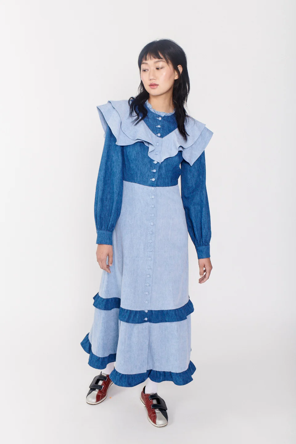 Bronte Two-Tone Denim Midi Dress - Image 5