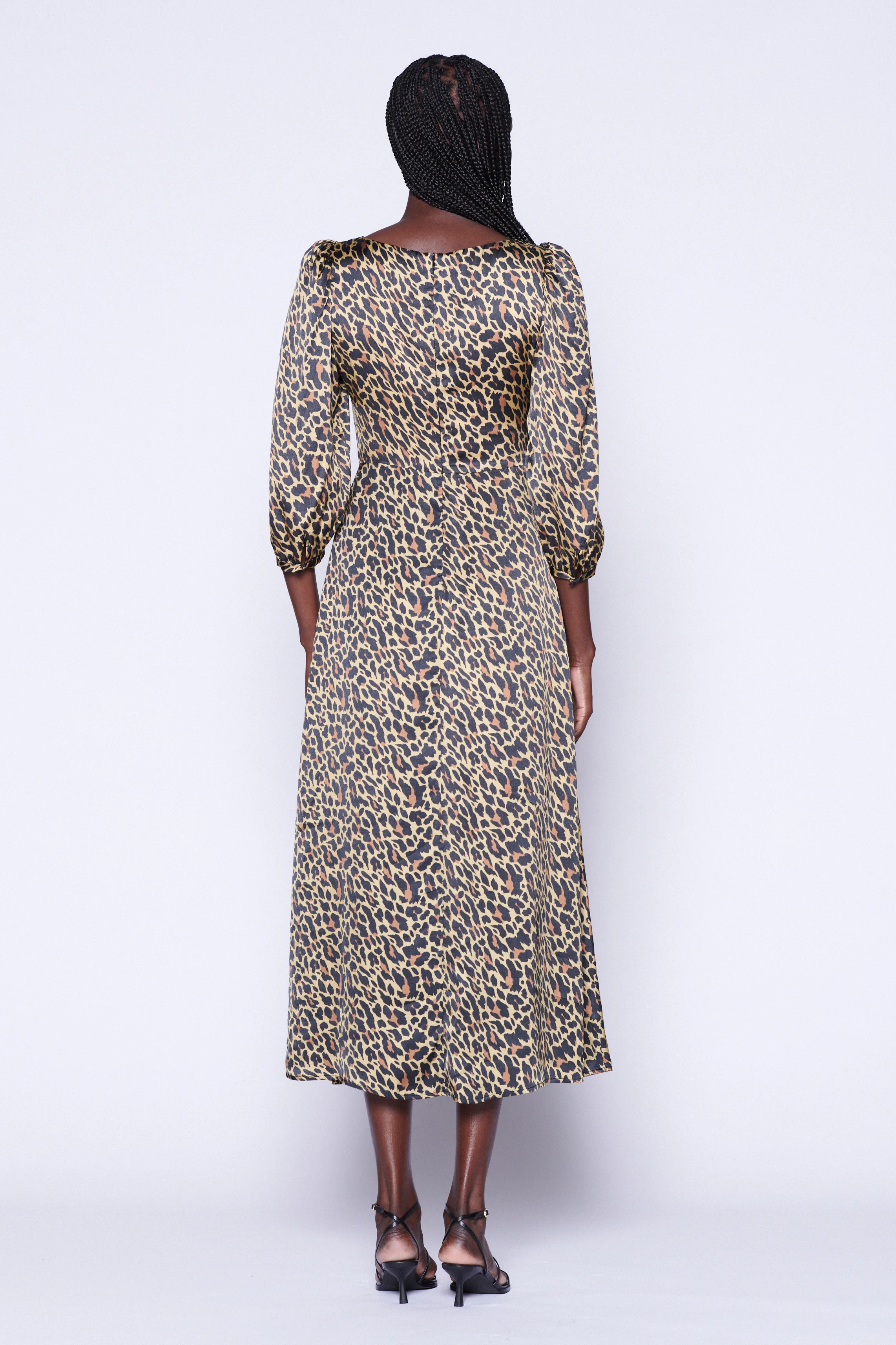 Lara Leopard Print Satin Midi Dress - Image 3