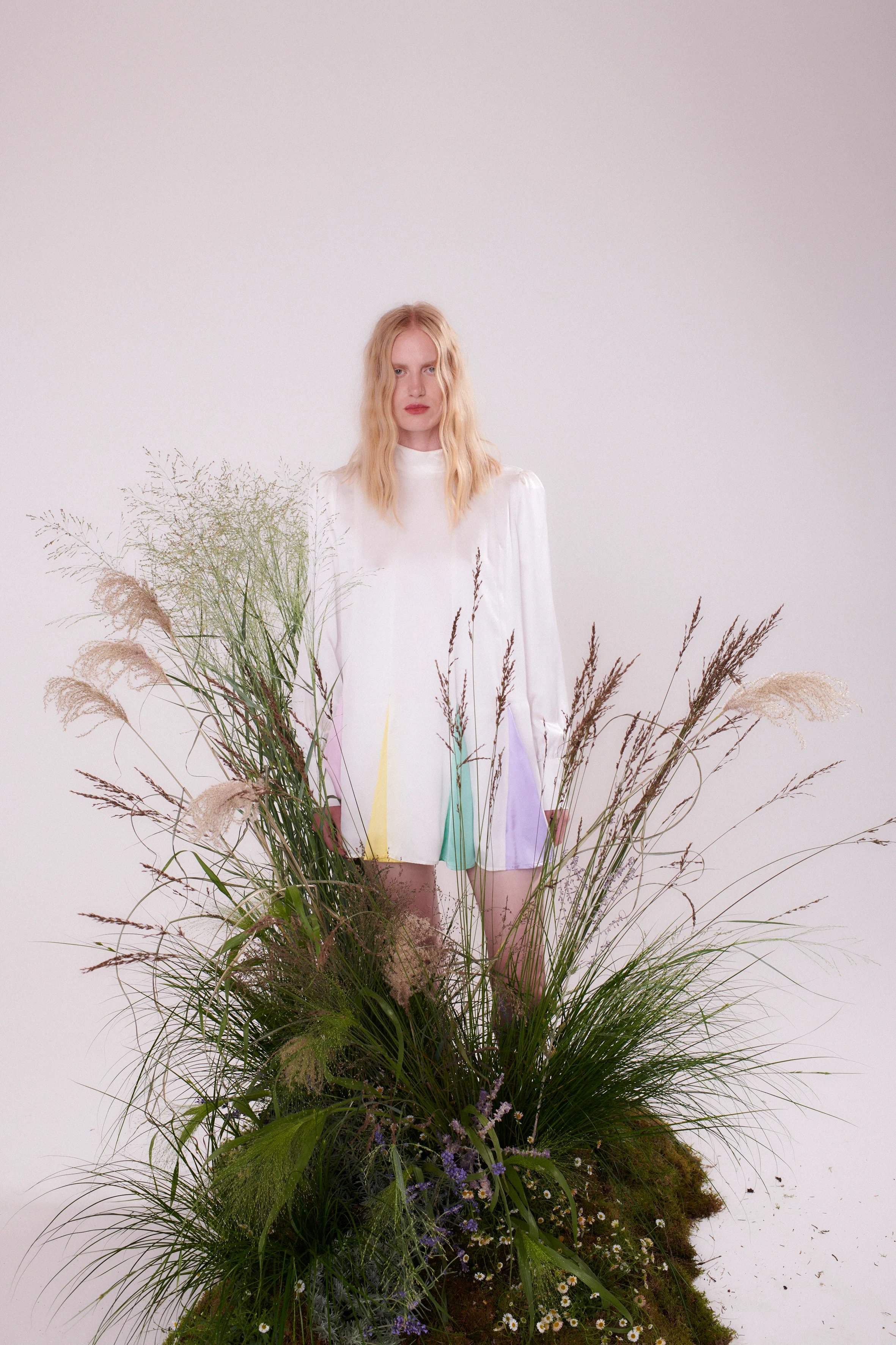 Dora White Pastel Godet Mini Dress - Image 4