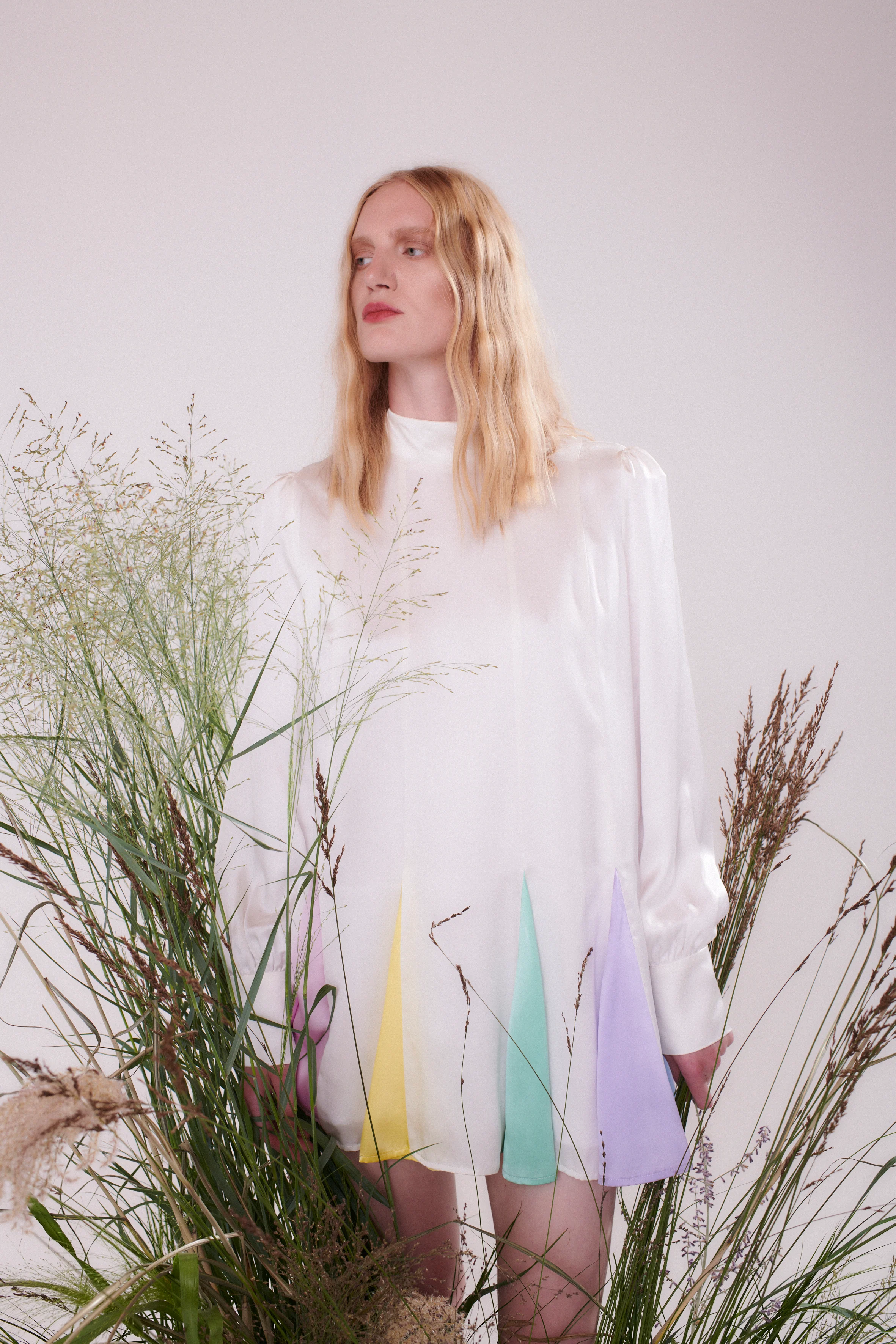 Dora White Pastel Godet Mini Dress - Image 6