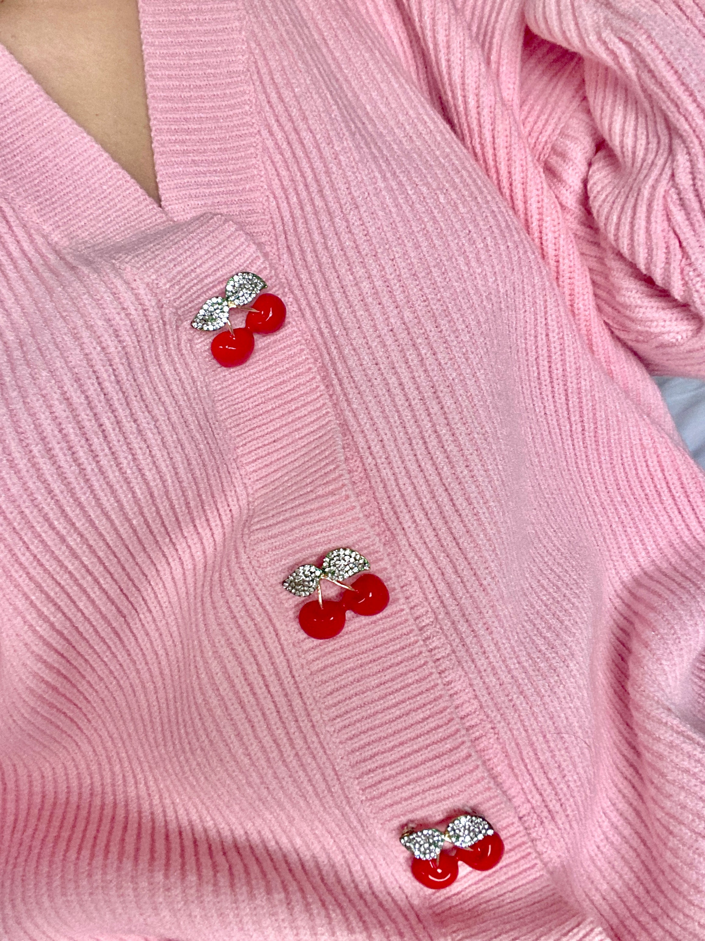 Frankie Pink Cherry Longline Cardigan - Image 3
