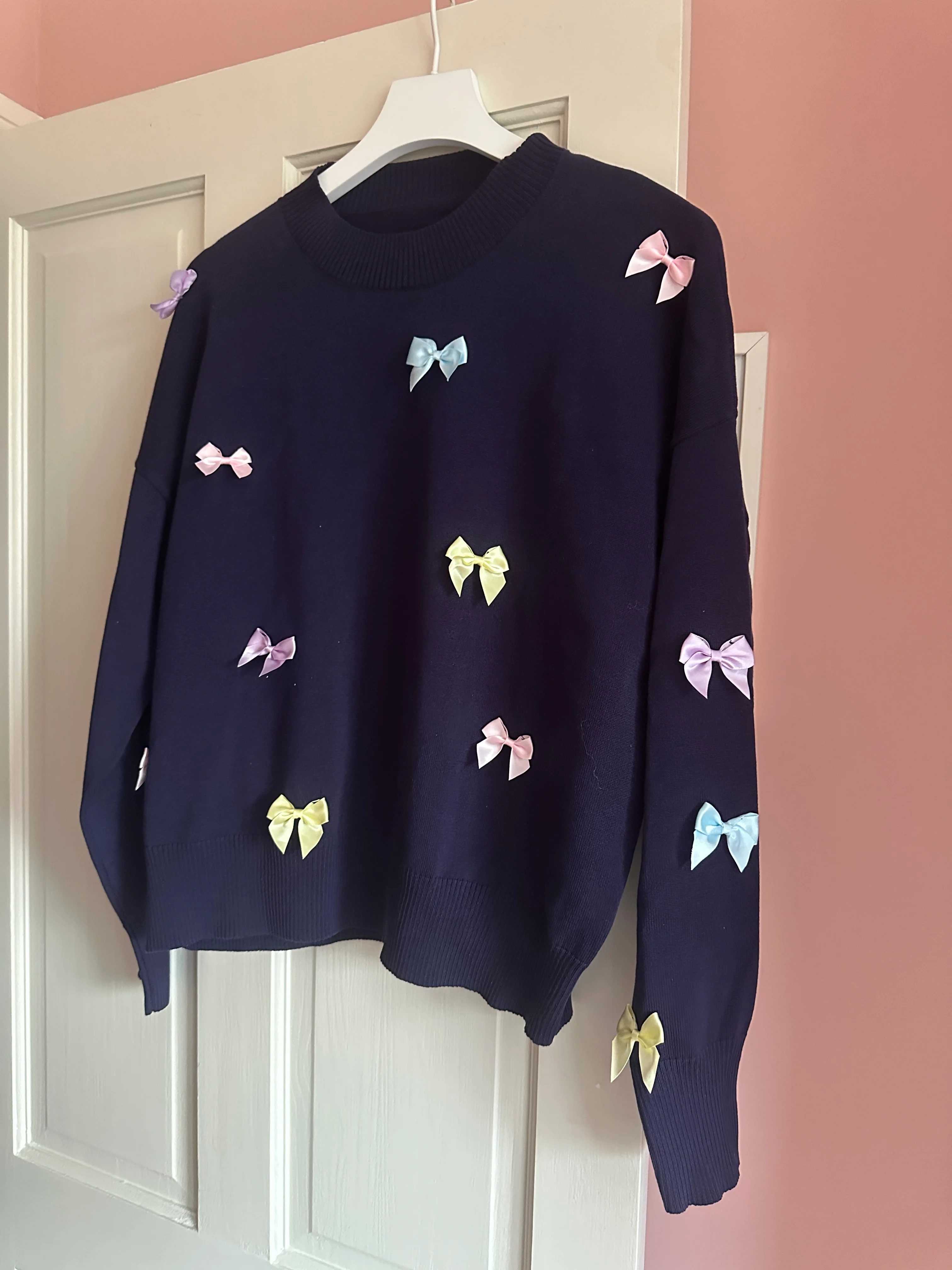 Jayne Navy Knit Jumper with Bows - Image 3