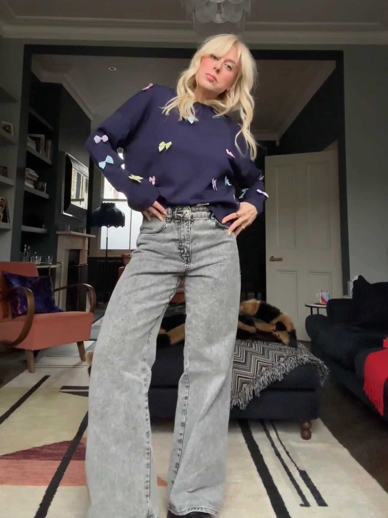 Jayne Navy Knit Jumper with Bows - Image 5