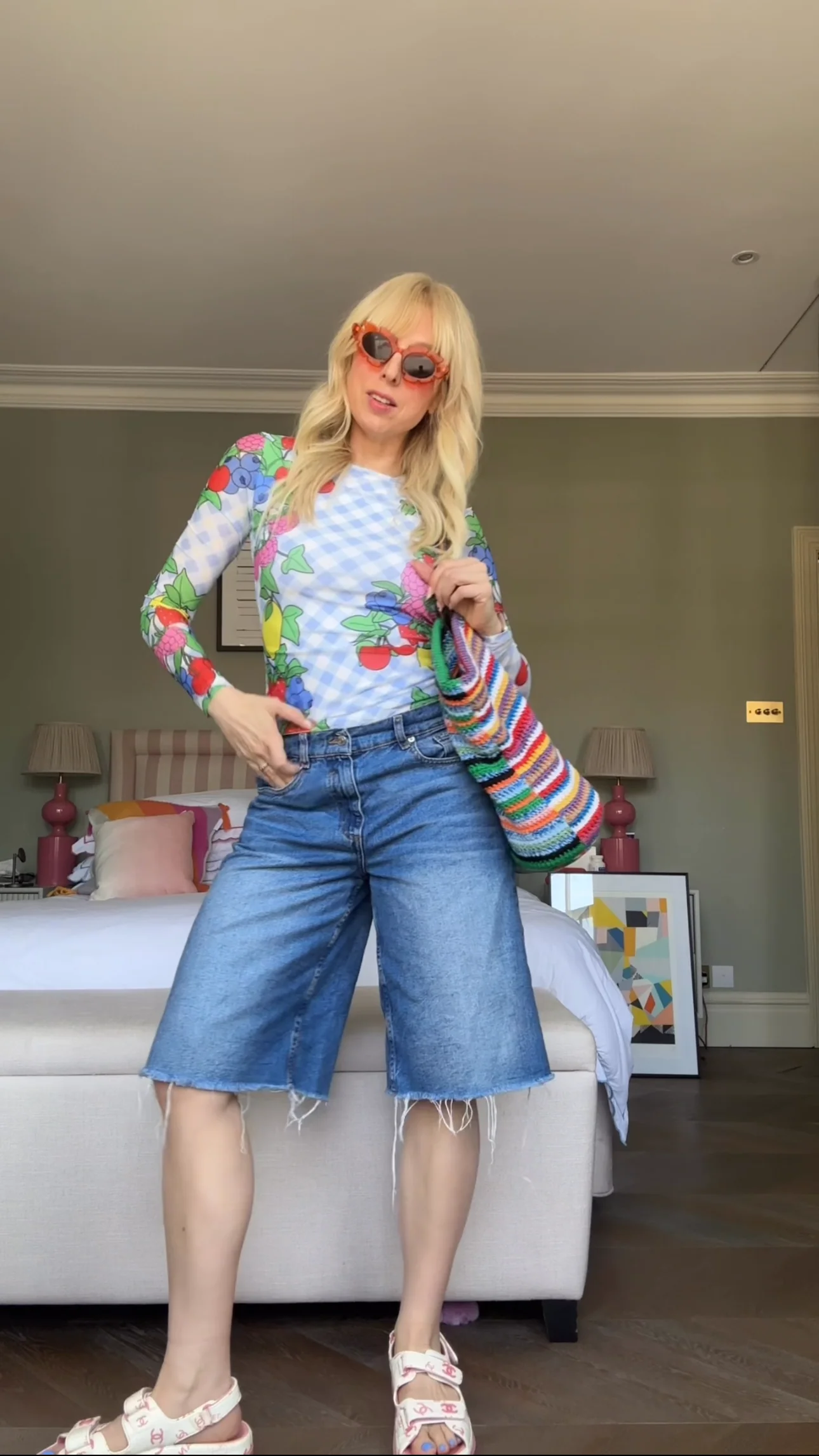 Kesia Blue Gingham Fruit Mesh Top - Image 3