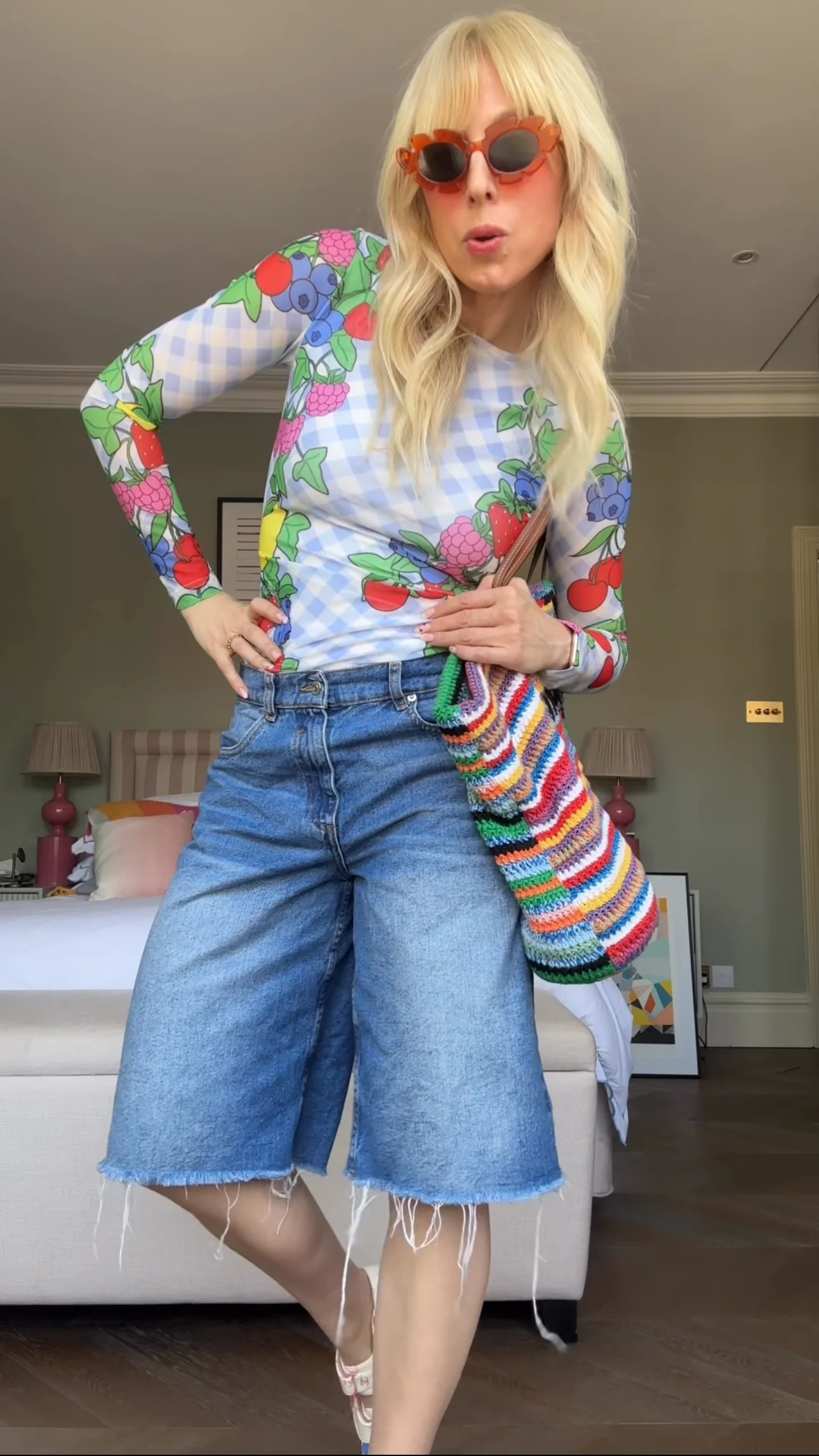 Kesia Blue Gingham Fruit Mesh Top - Image 4