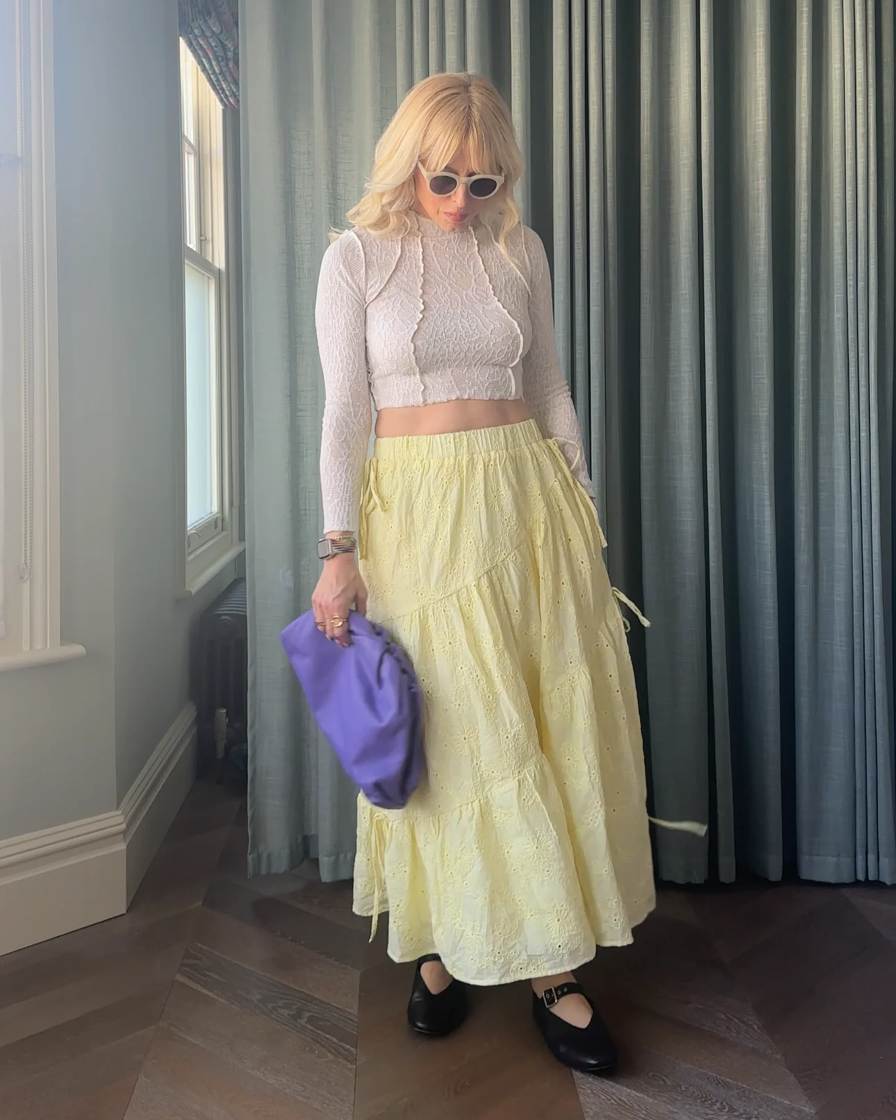 Kinza Tiered Yellow Broderie Maxi Skirt - Image 5