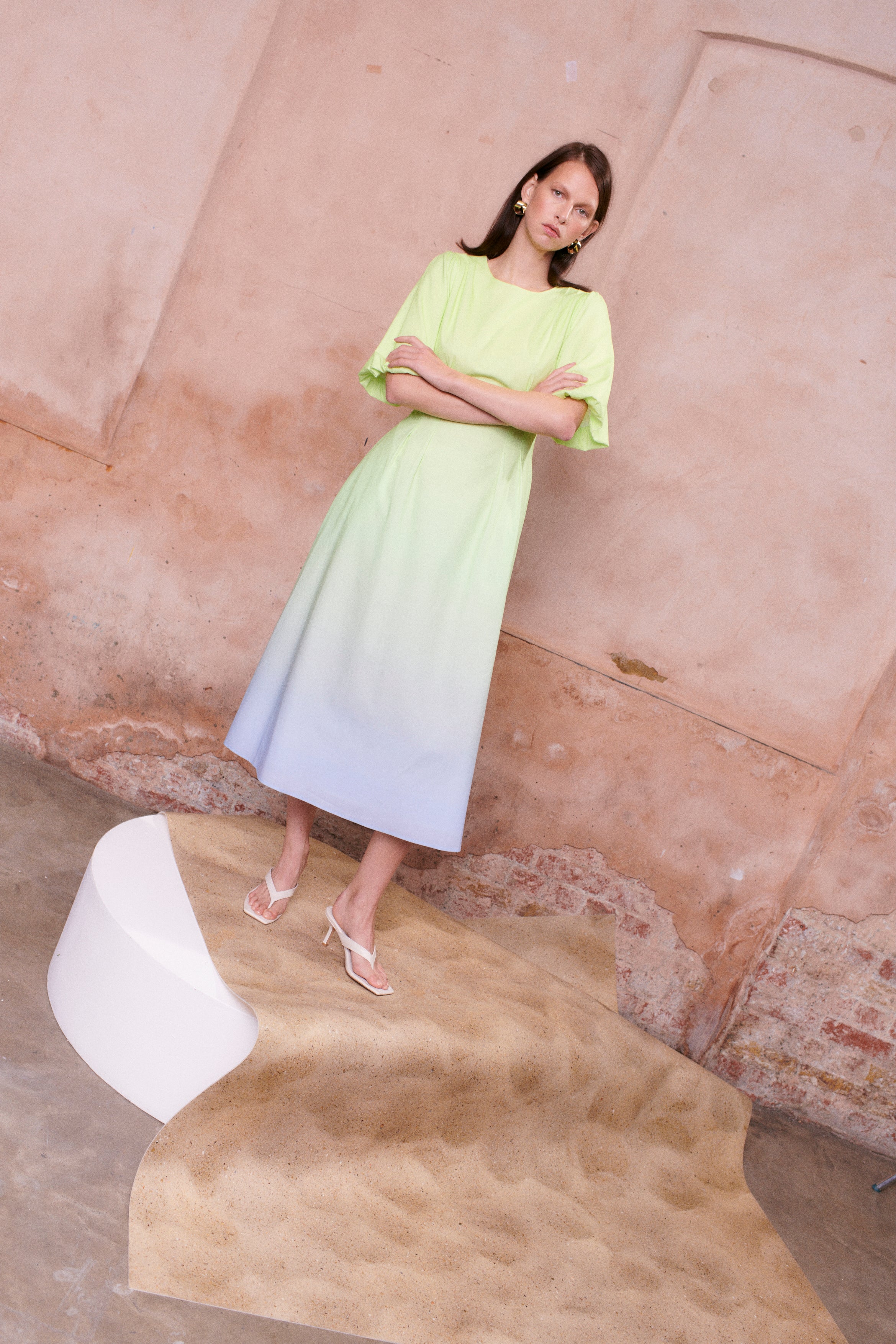 Lorena Green Blue Ombre Midi Dress RENTAL - Image 12