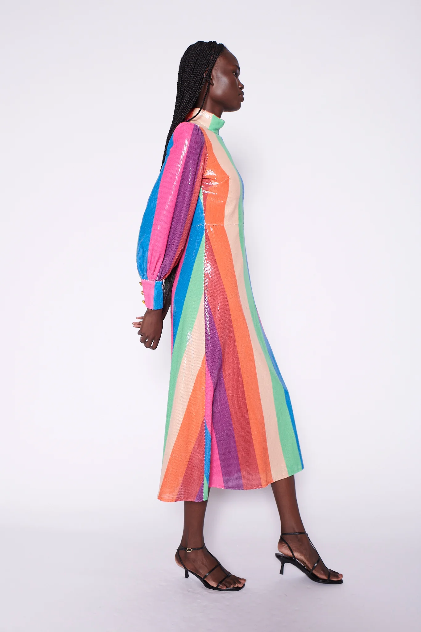Maddie Rainbow Stripe Sequin Midi Dress RENTAL - Image 3