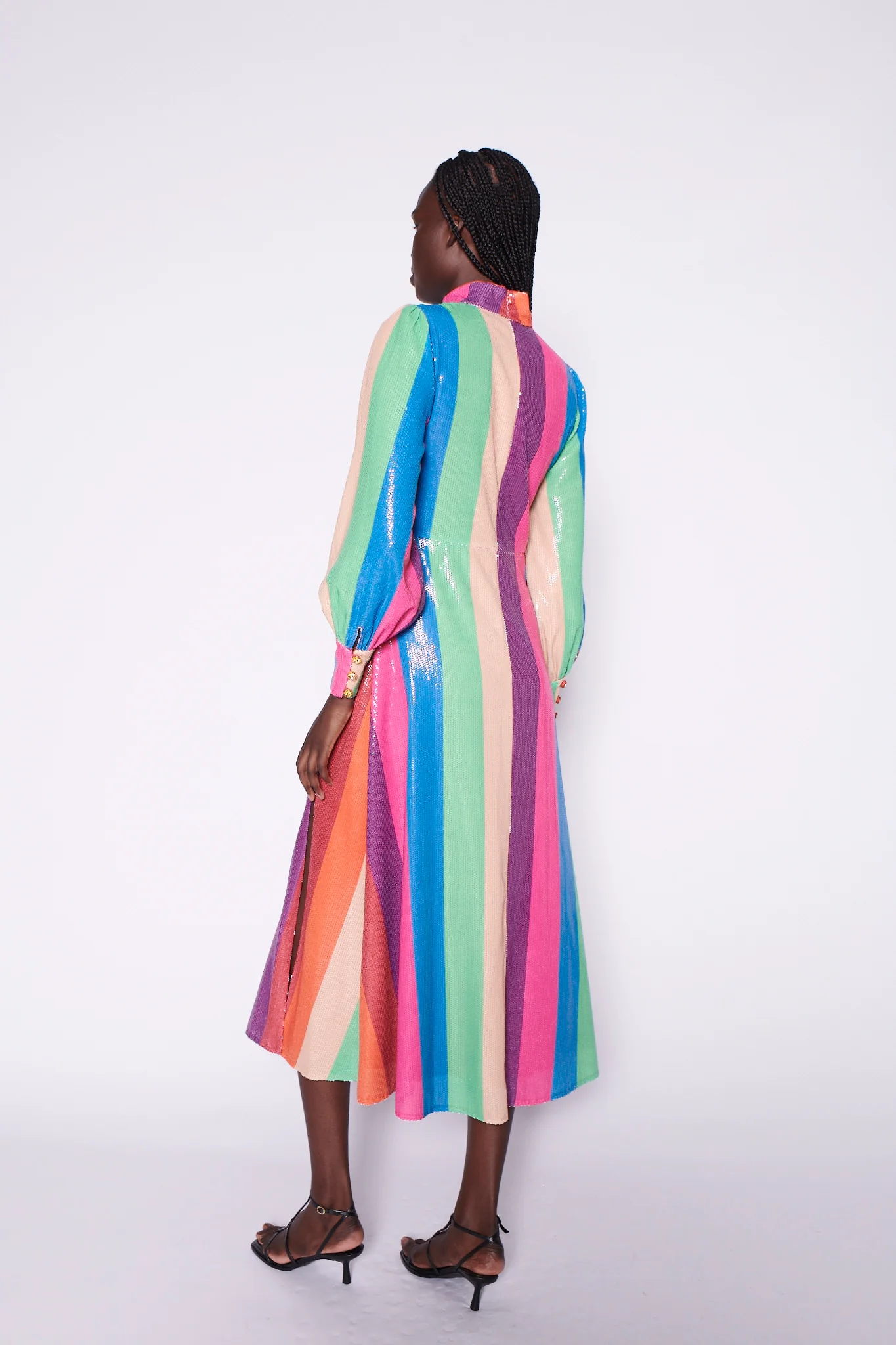 Maddie Rainbow Stripe Sequin Midi Dress RENTAL - Image 4