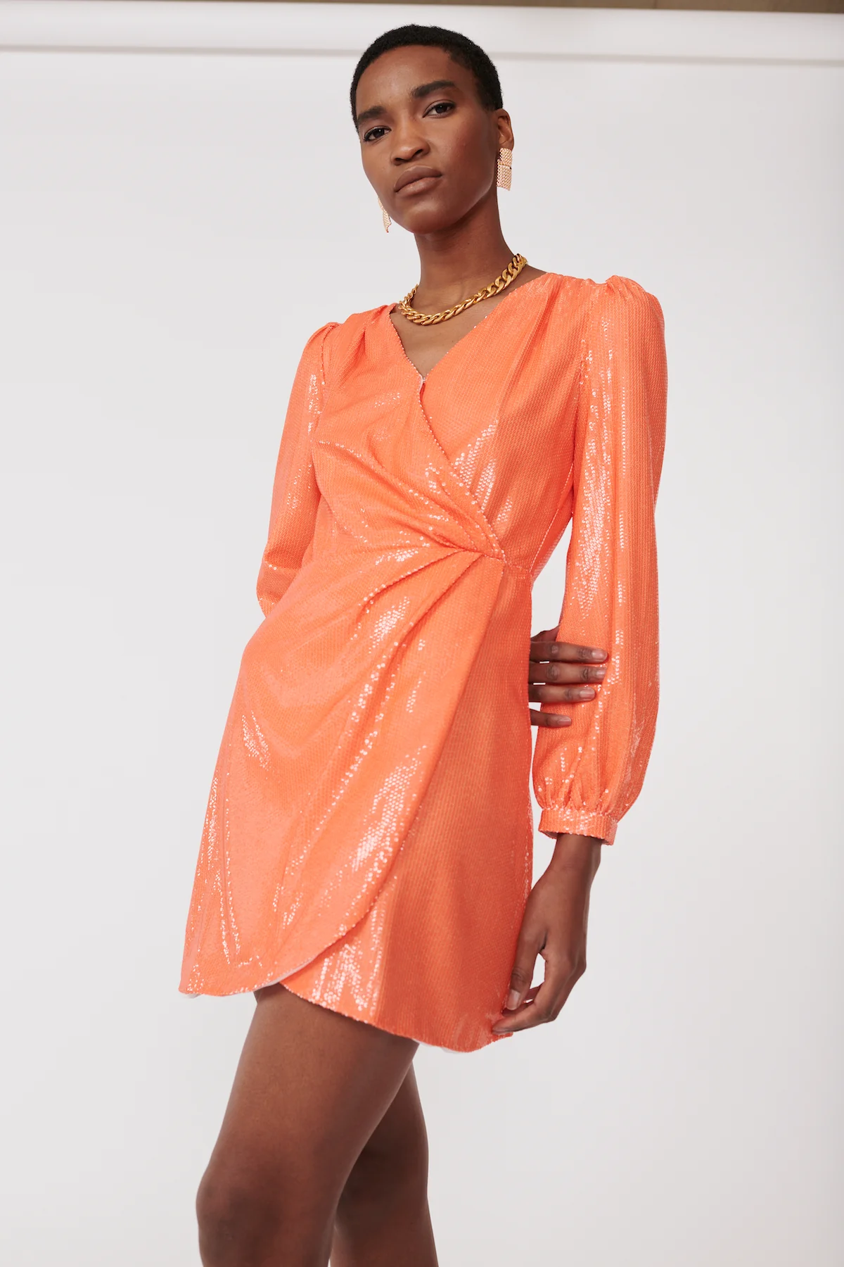 Meg Orange Sequin Mini Dress RENTAL - Image 3