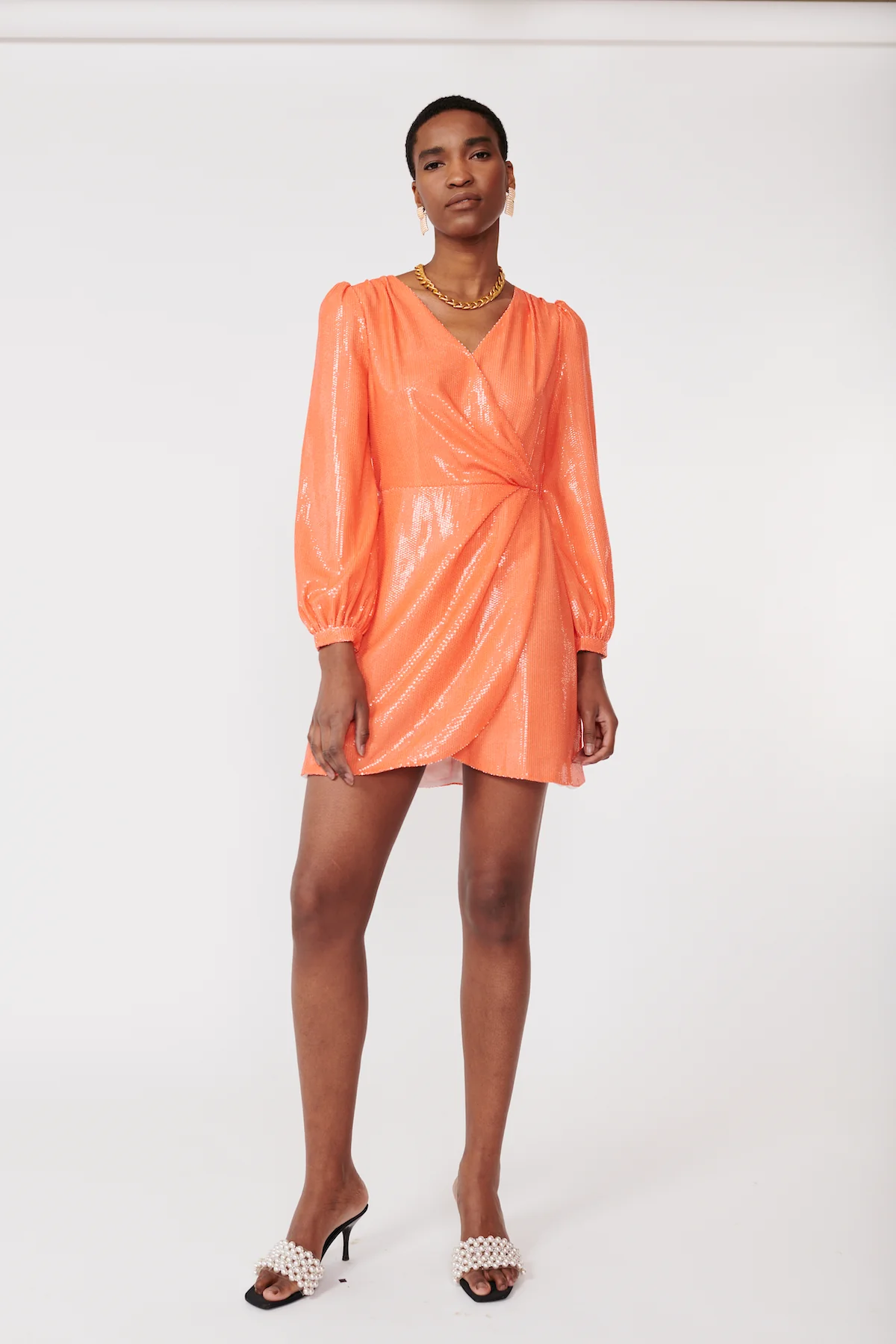Meg Orange Sequin Mini Dress RENTAL - Image 4