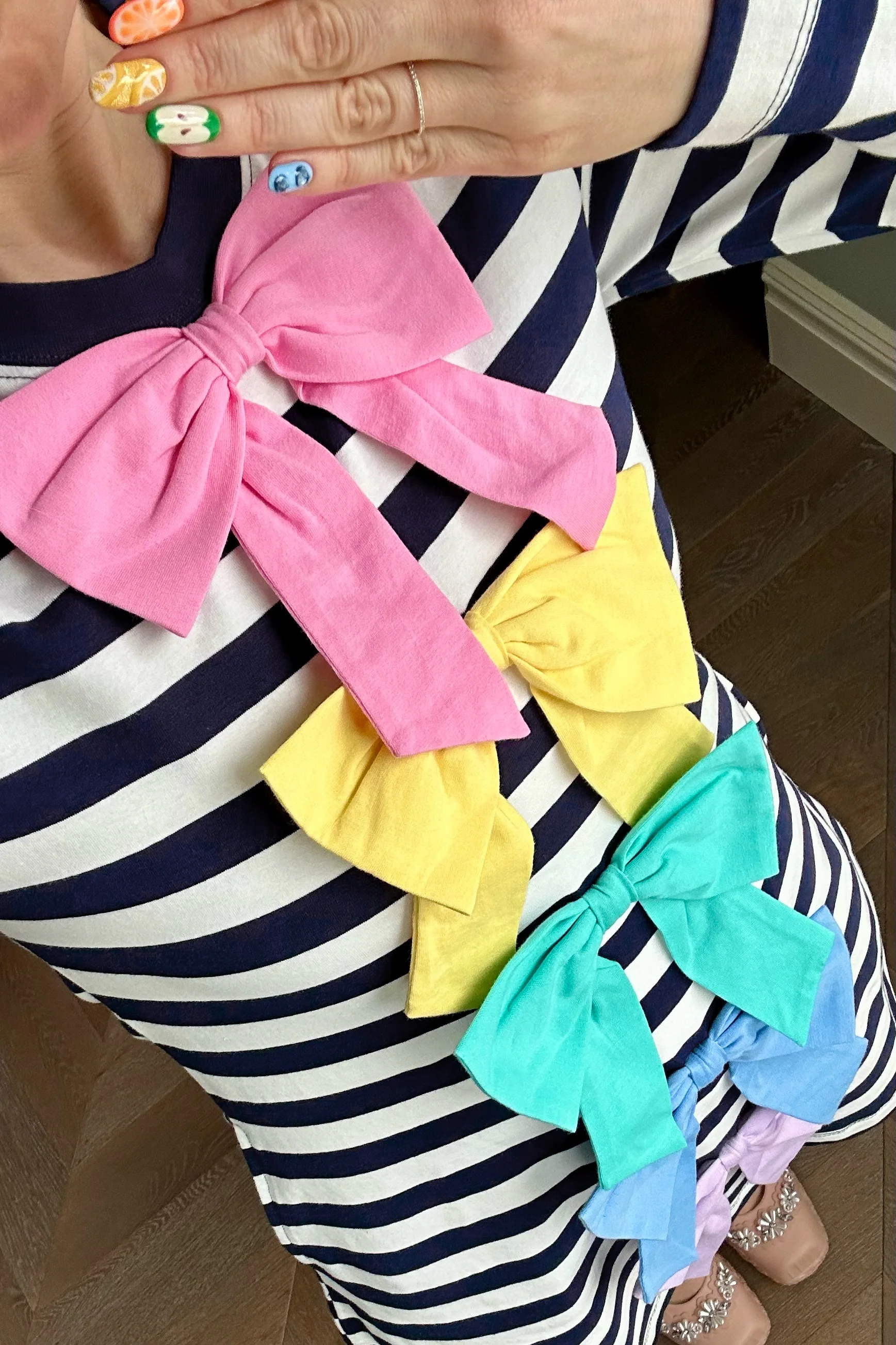 Nina Navy Stripe Bow Mini Dress - Image 2