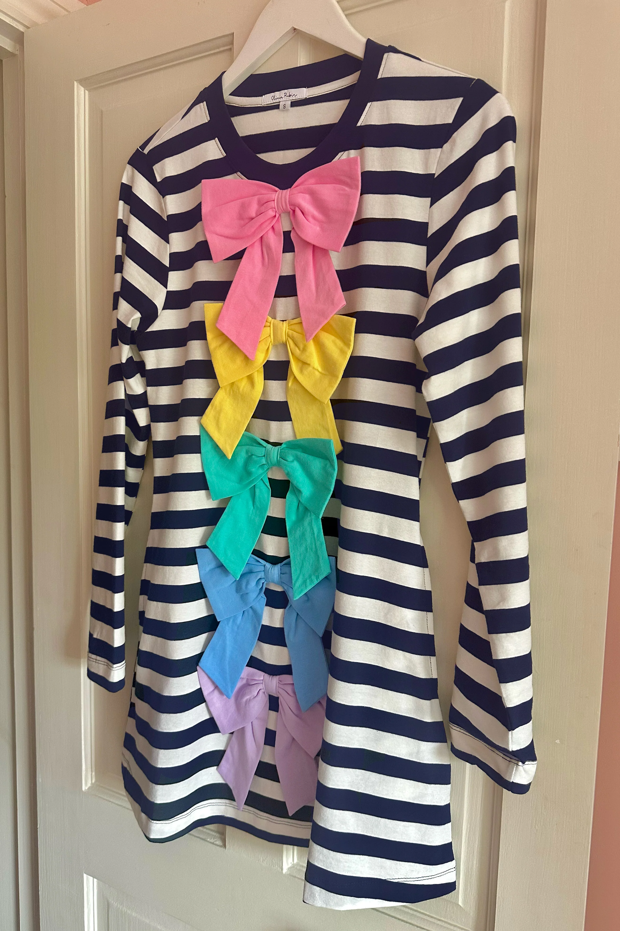 Nina Navy Stripe Bow Mini Dress - Image 3