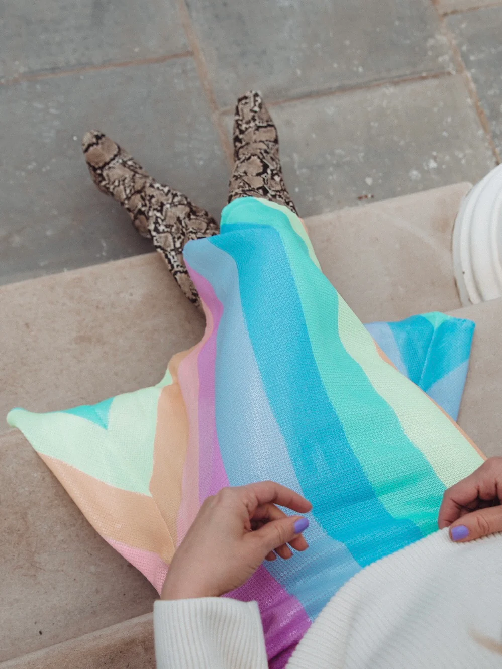 Penelope Pastel Stripe Sequin Skirt - Image 3