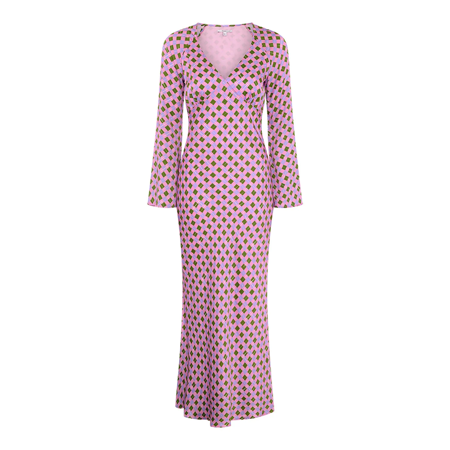 Reiko Pink Khaki Check Belted Slip Dress RENTAL - Image 3