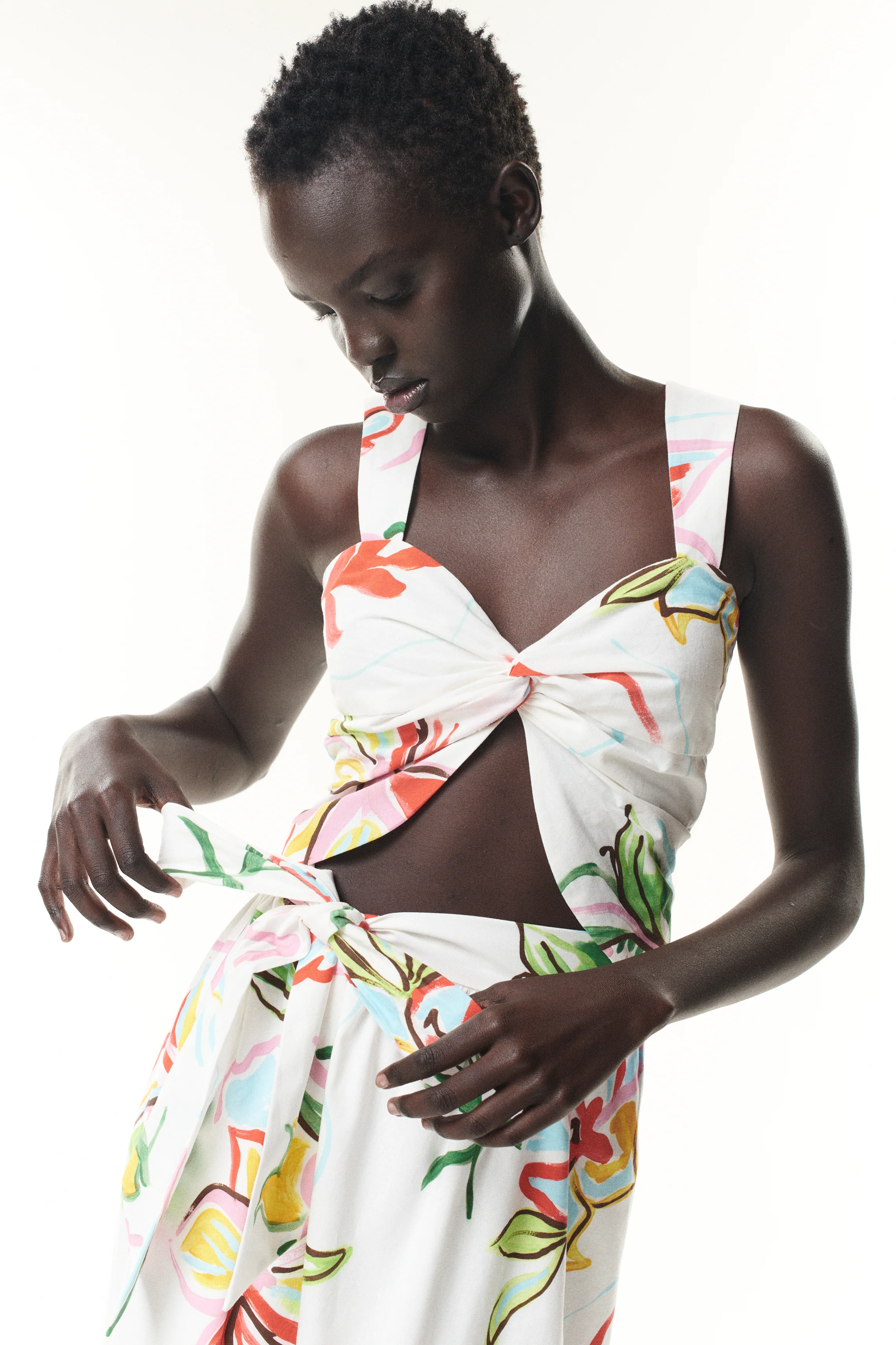 Roisin Painterly Floral Tie Front Crop Top