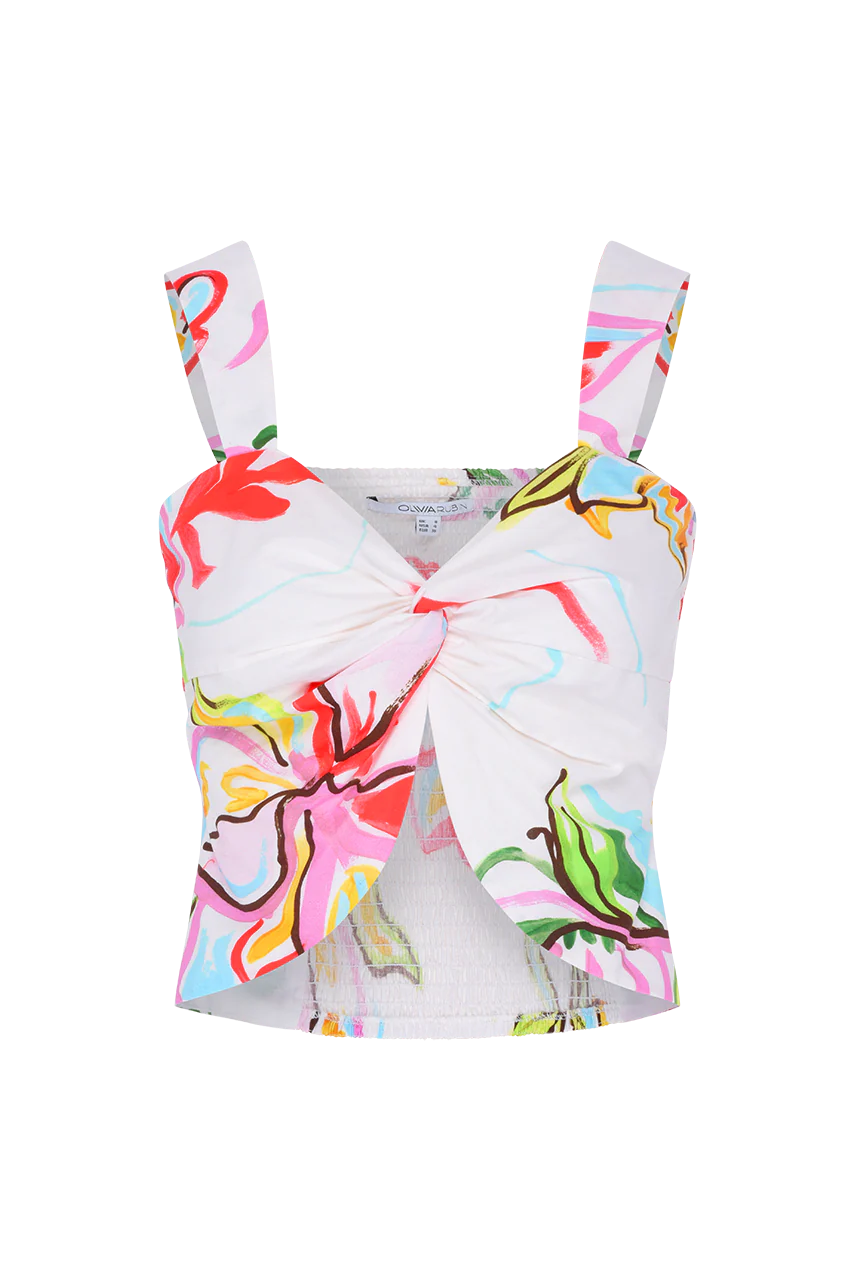 Roisin Painterly Floral Tie Front Crop Top - Image 2