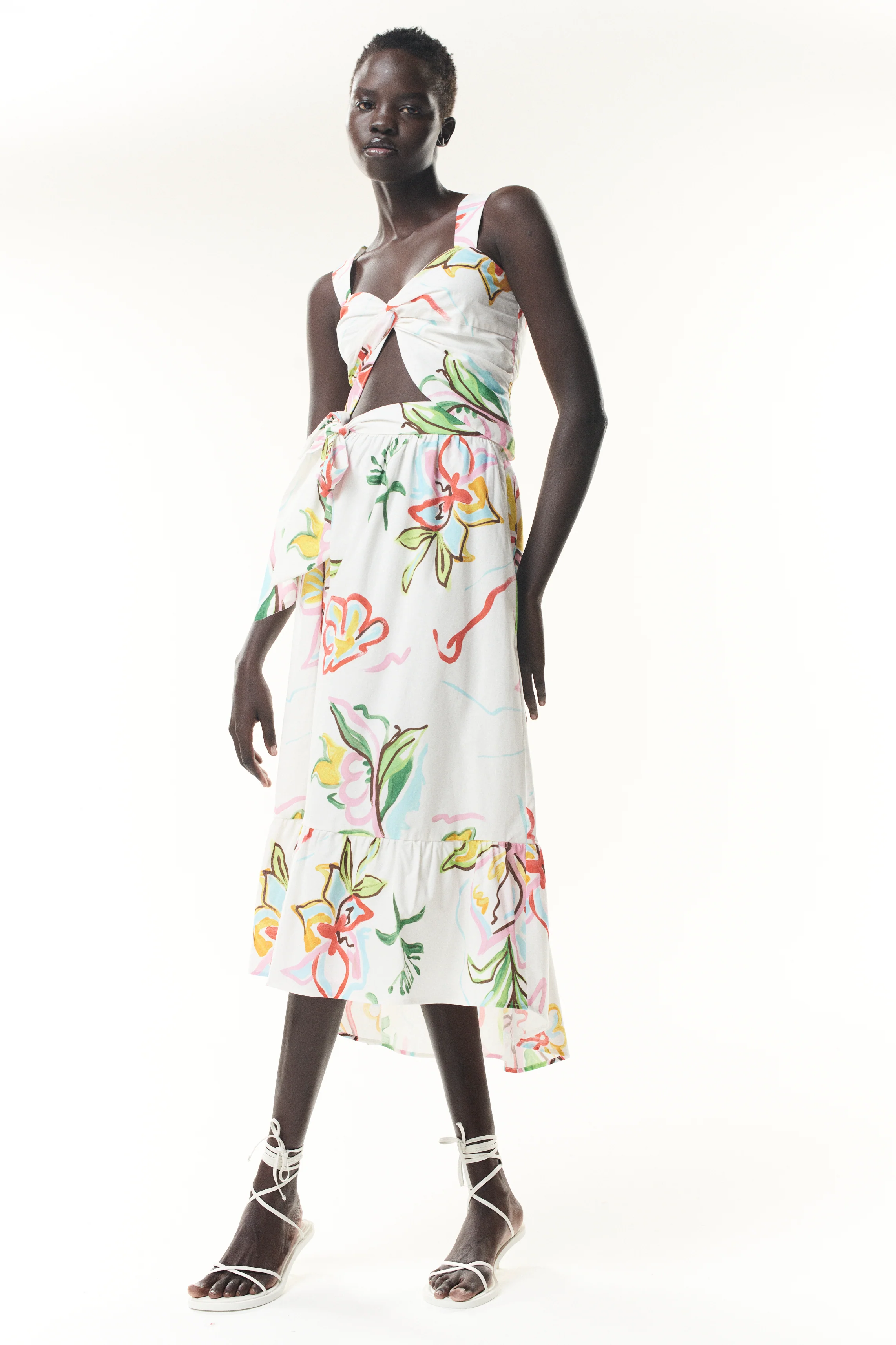 Roisin Painterly Floral Tie Front Crop Top - Image 4