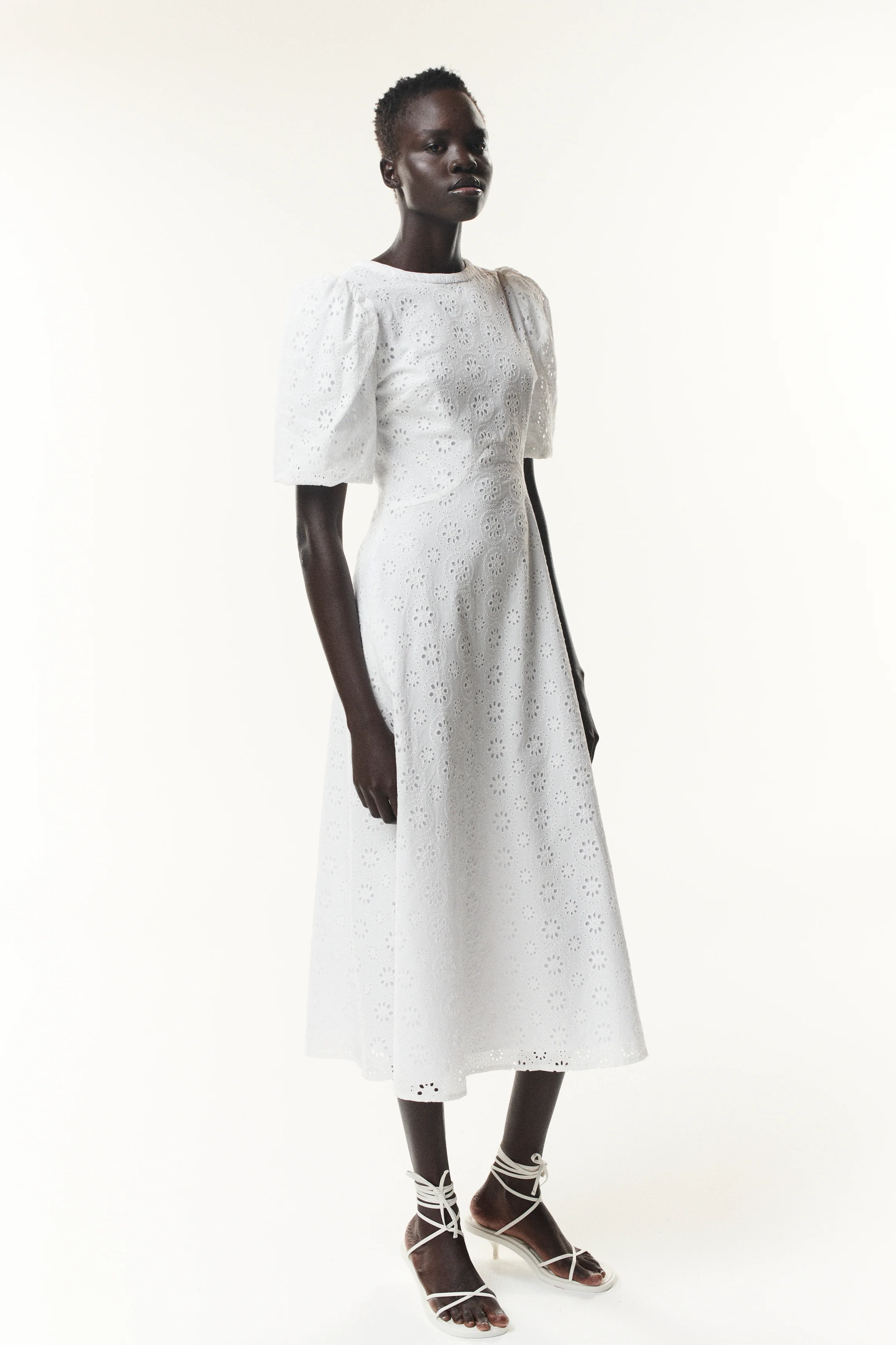 Sia White Broderie Anglaise Midi Dress - Image 3
