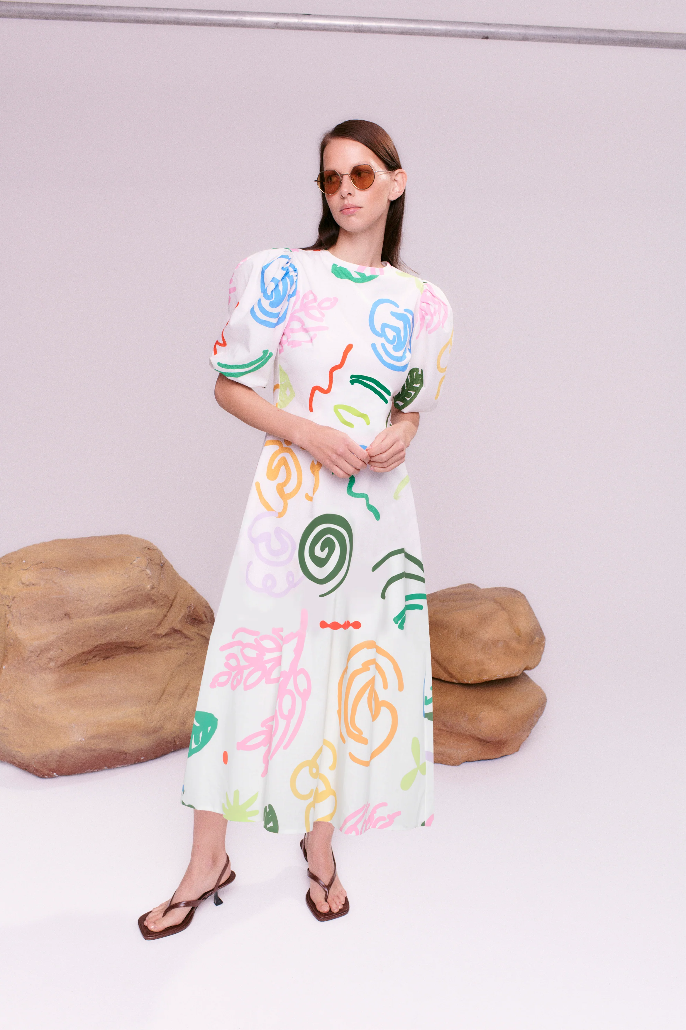 Sia White Sketchy Floral Midi Dress RENTAL
