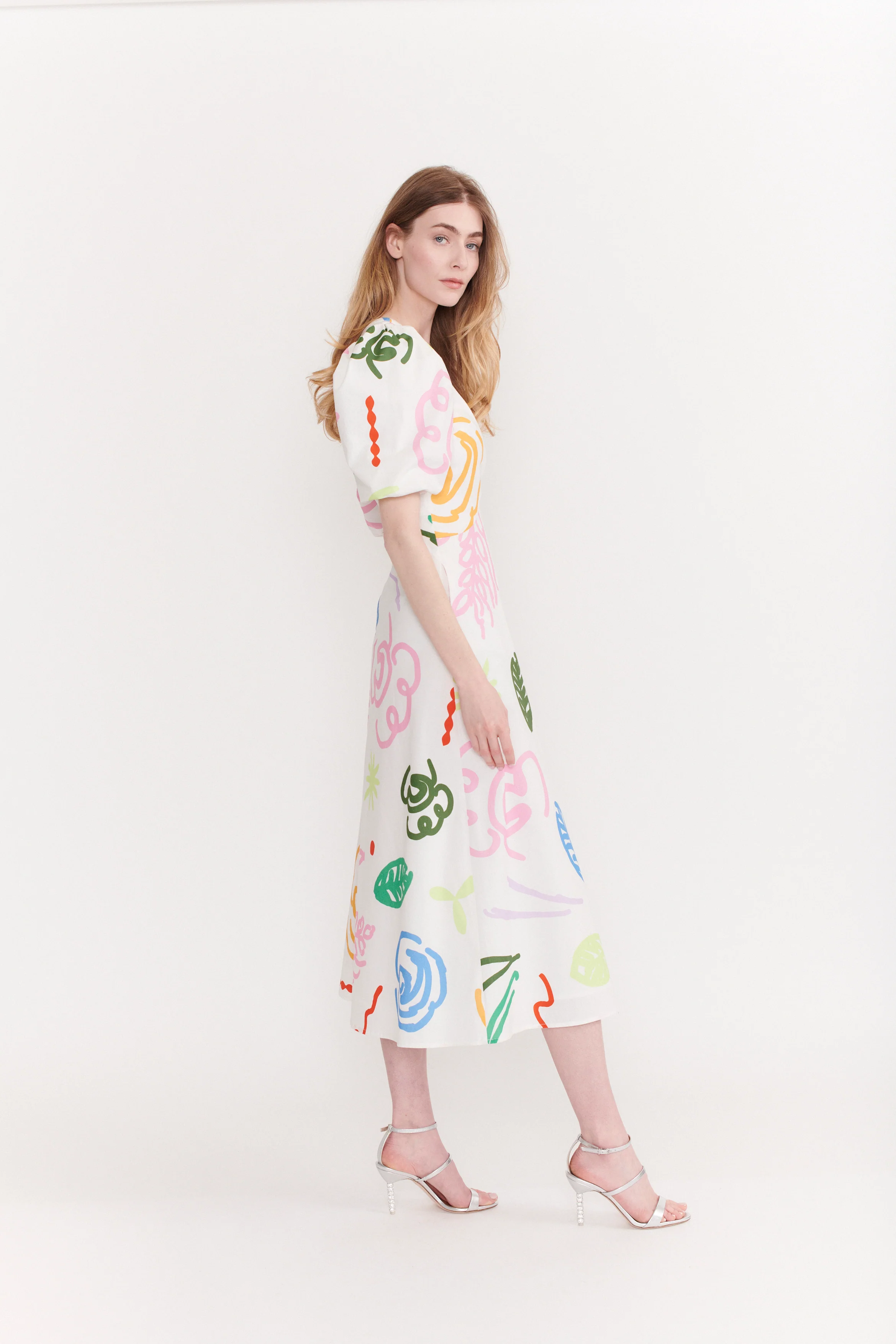 Sia White Sketchy Floral Midi Dress RENTAL - Image 4